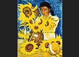 Diego Rivera Canvas Paintings - Muchacha con Girasoles